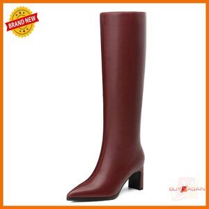 Knee High Boots Chunky Heel Pointed Toe Side Zipper Dress Work Winter